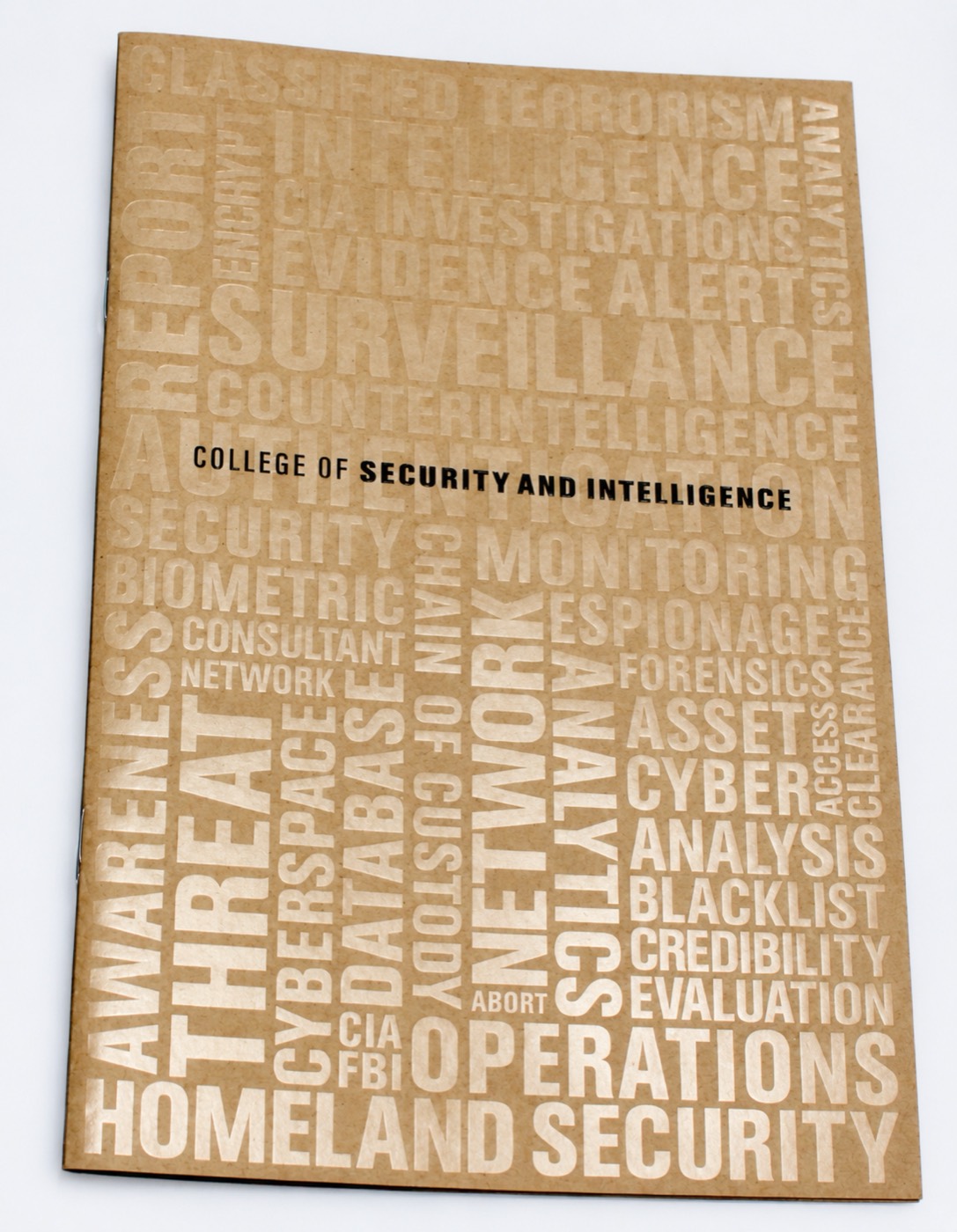 A kraft cover with a blind embossed word cloud