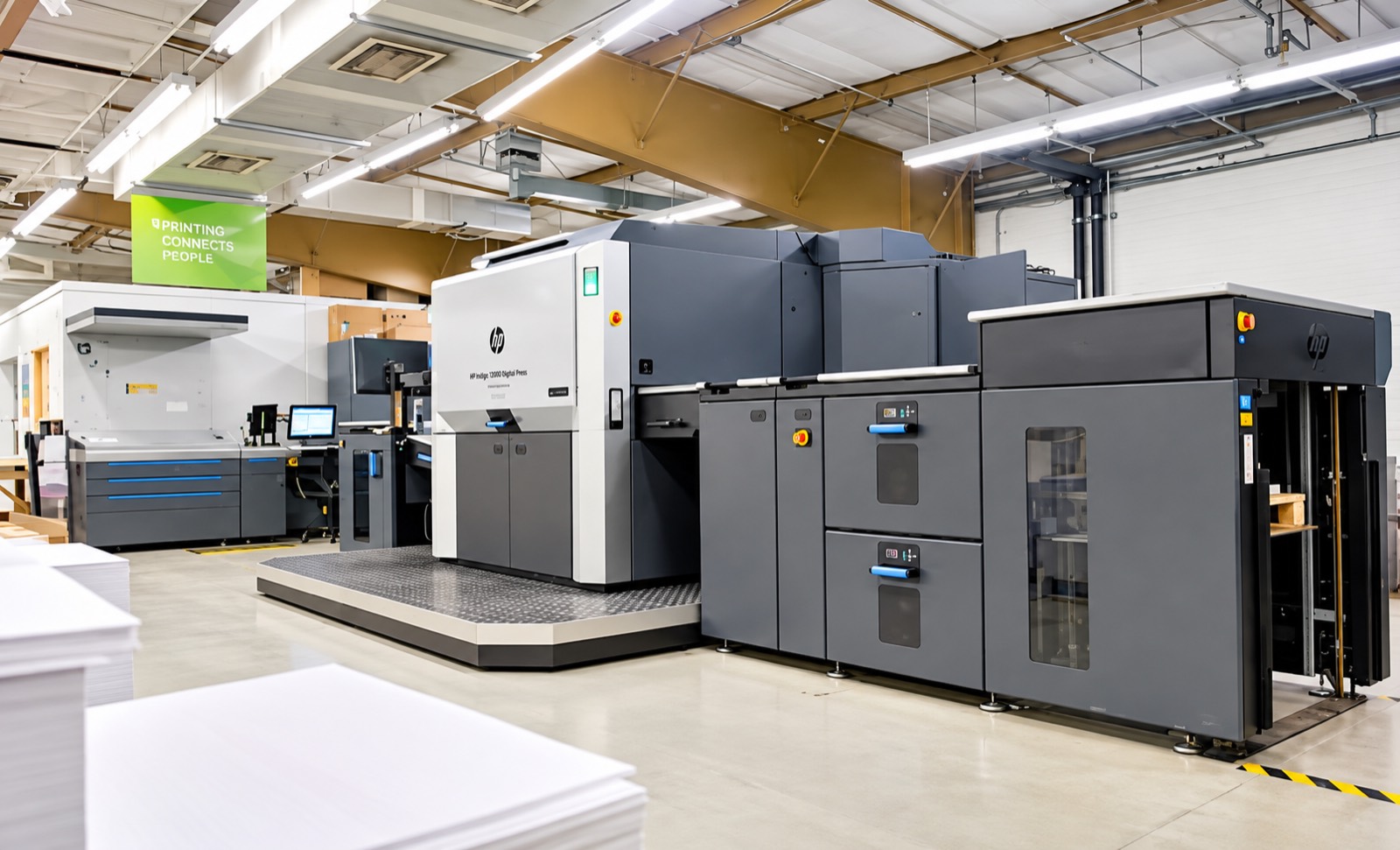 An HP Indigo digital press on the plant floor