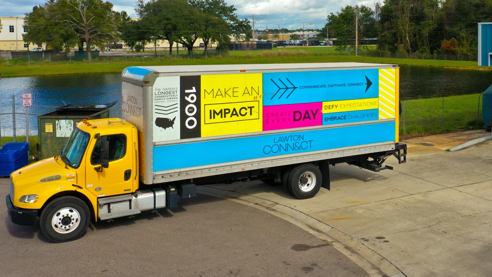 Our wrapped delivery truck at the Triumph Court plant
