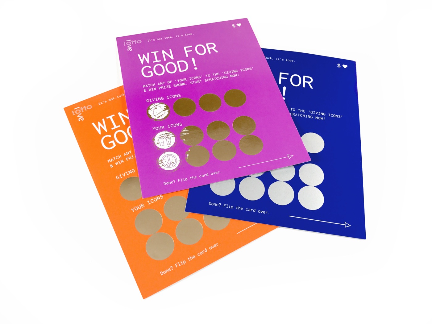 Scratch-off promotion cards in orange and blue