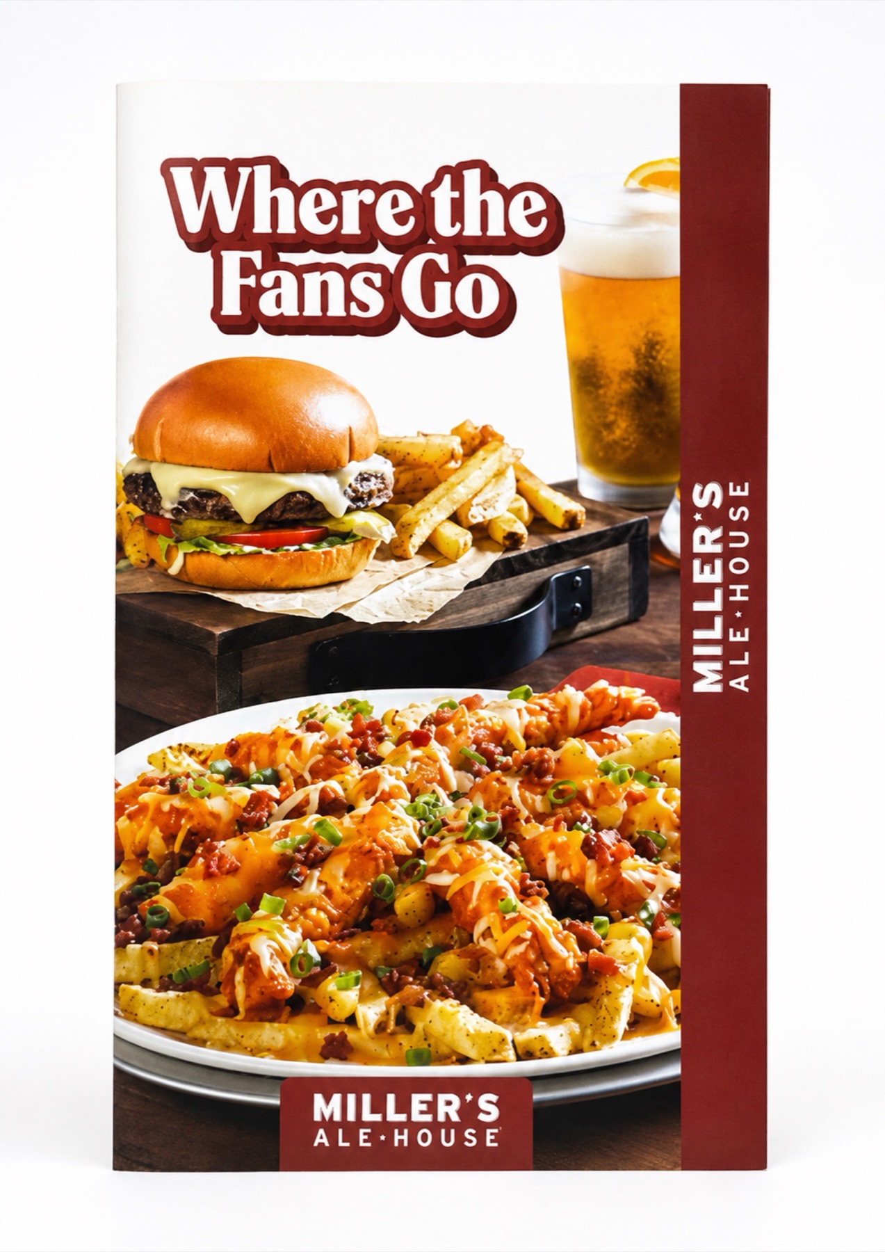 A printed restaurant menu with full color food photography, printed in our plant