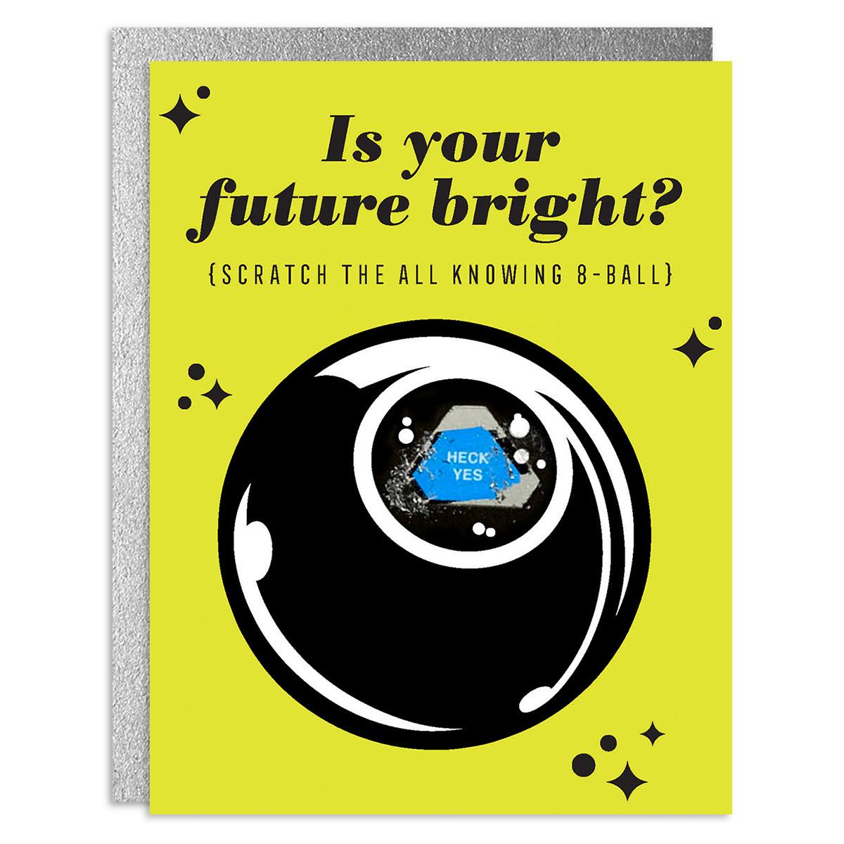 A scratch-off card with an eight ball illustration