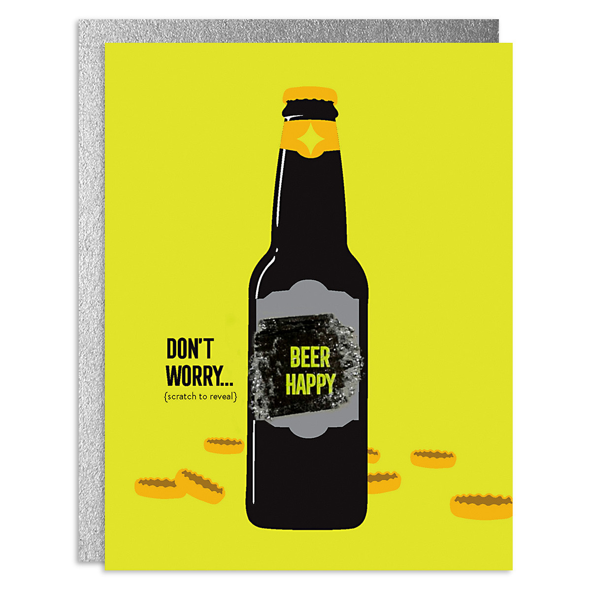 A scratch-off promotion card with a beer bottle illustration